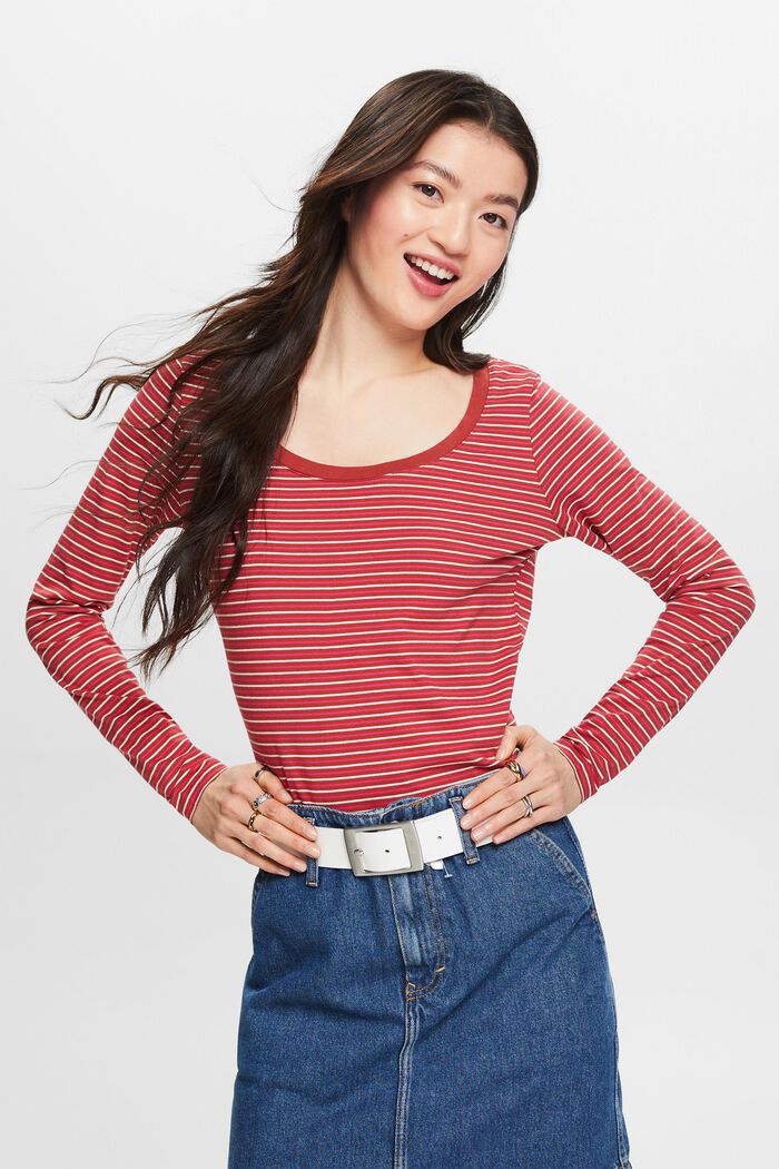 Long sleeve top with a striped pattern, TERRACOTTA, detail image number 0