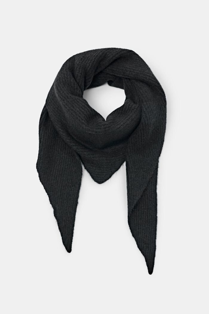 Rib-knit triangle scarf, BLACK, detail image number 0