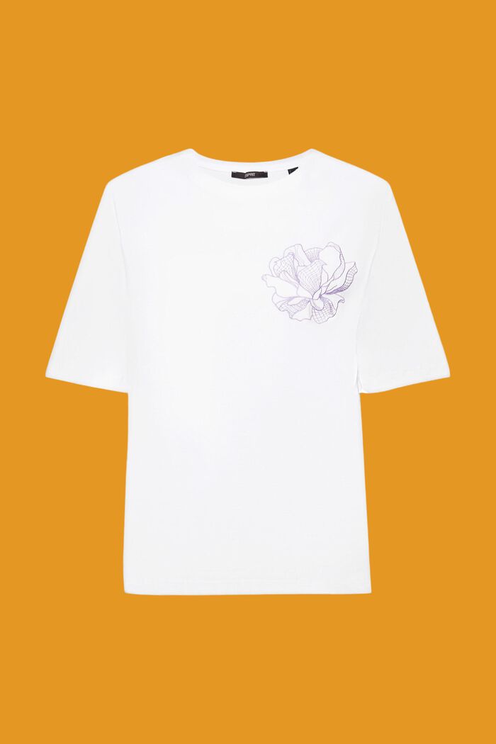 Cotton t-shirt with embroidered flower, OFF WHITE, detail image number 6