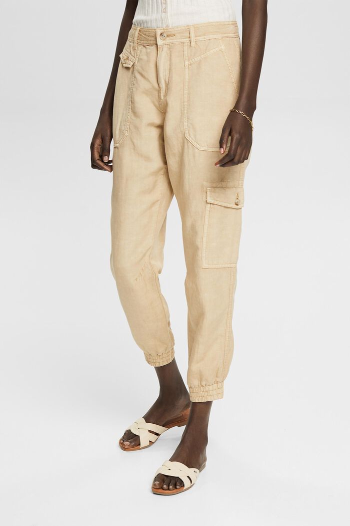 Linen blend: cargo trousers, SAND, detail image number 0