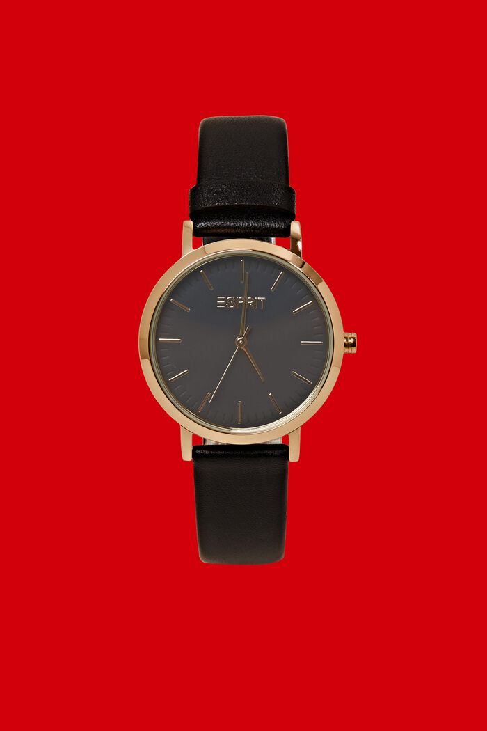 Stainless steel watch with a leather strap, GOLD, detail image number 0