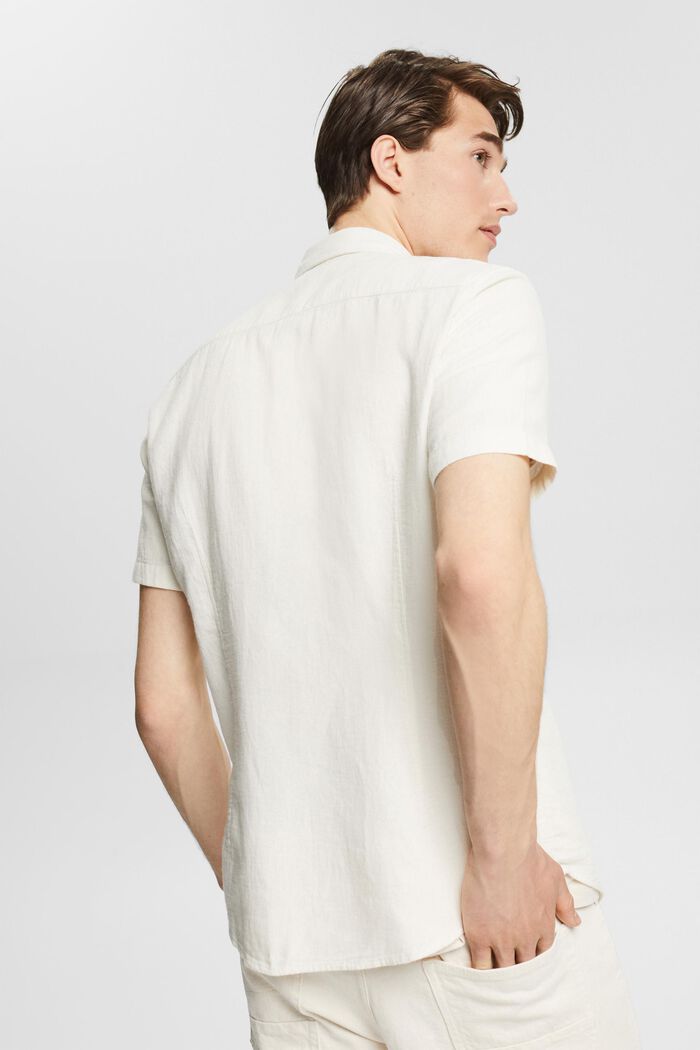 Short sleeve material-mix shirt, OFF WHITE, detail image number 3