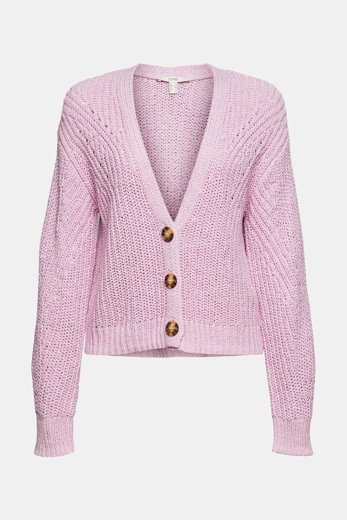 Cardigan in ribbon yarn, blended cotton, PINK, overview