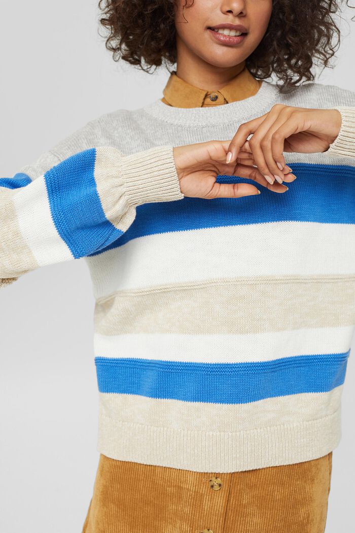 Striped knit jumper made of cotton, BLUE, detail image number 2
