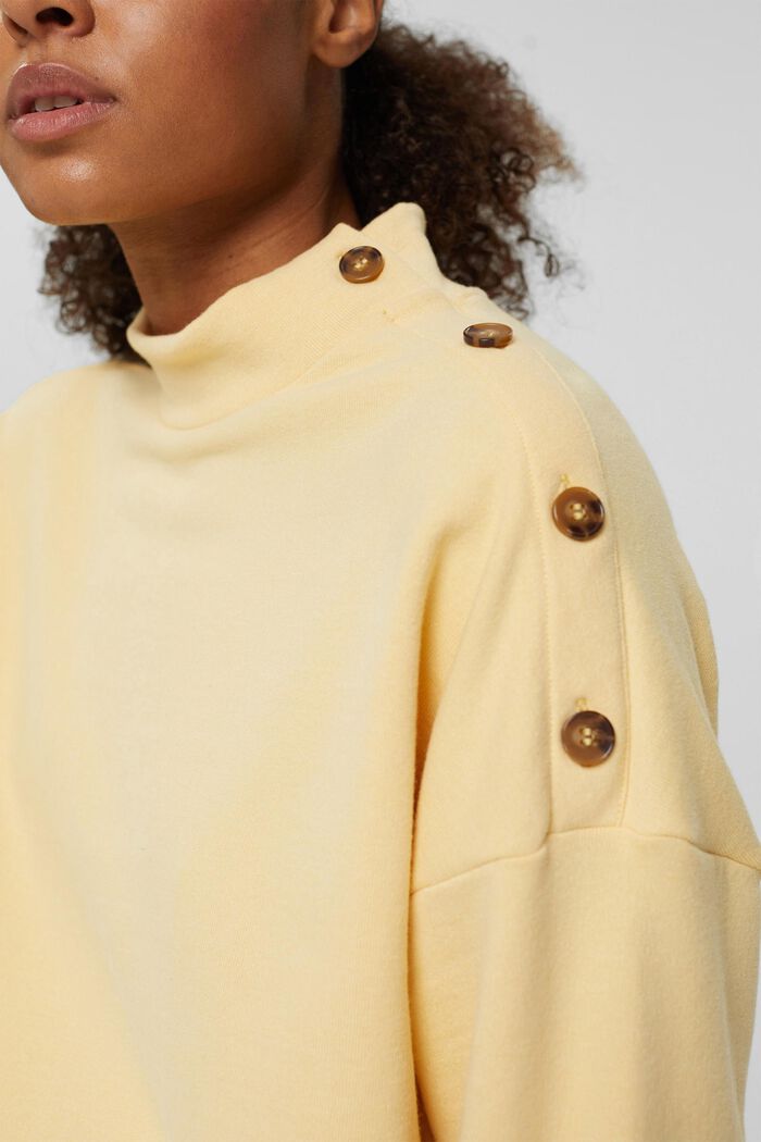 Sweatshirt with a button placket, in blended cotton, PASTEL YELLOW, detail image number 2