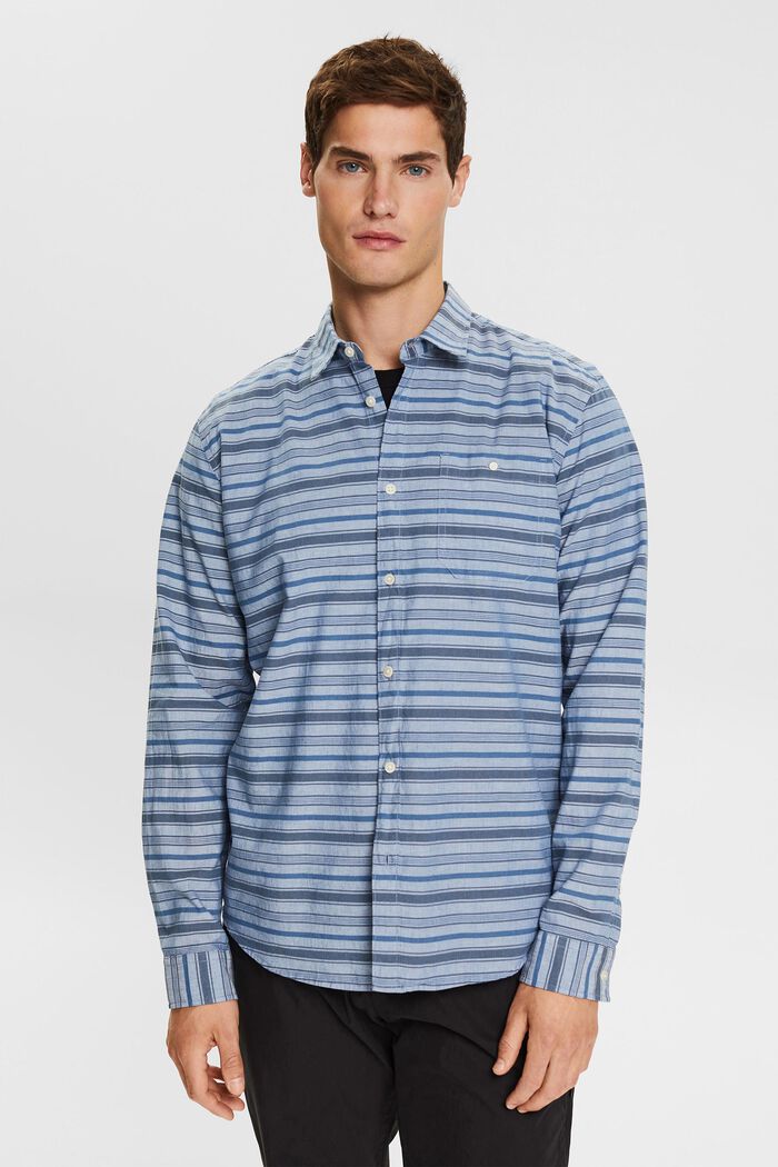 Striped shirt in blended linen, BLUE, detail image number 0