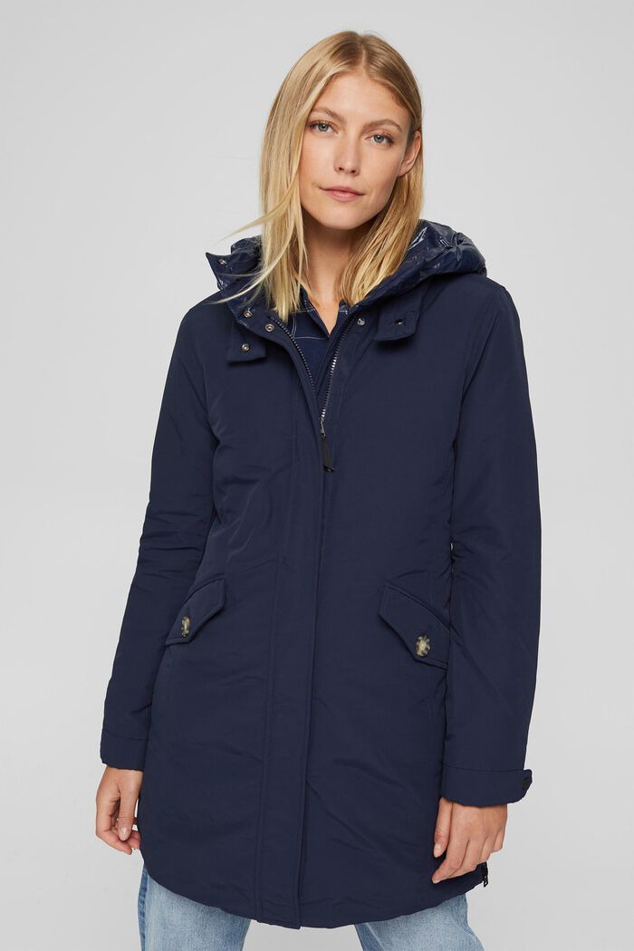 Parka in blended organic cotton with recycled down, NAVY, detail image number 0