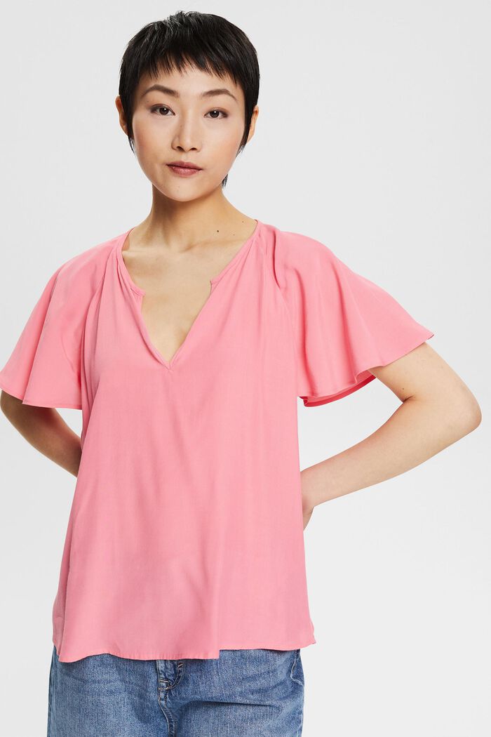 Blouse with a cup-shaped neckline, PINK FUCHSIA, detail image number 0