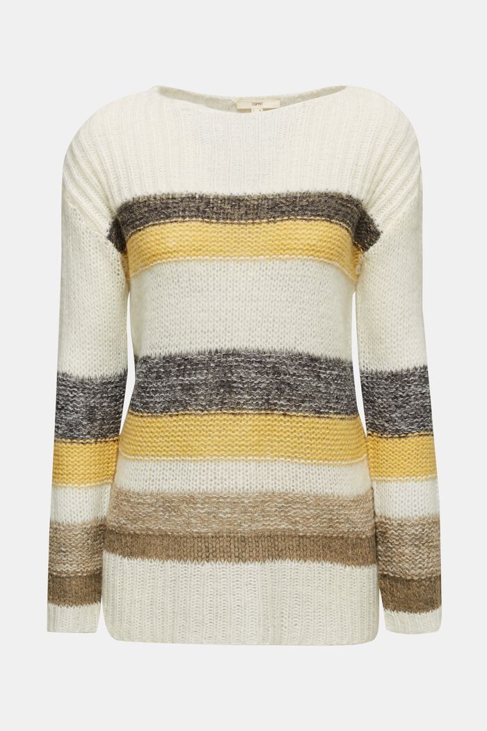 Long, striped jumper made with wool and alpaca , DUSTY YELLOW, detail image number 0