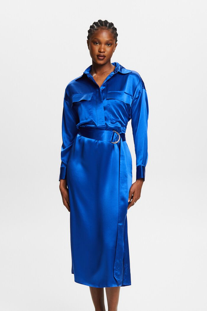 Silk Belted Midi Dress, BRIGHT BLUE, detail image number 0