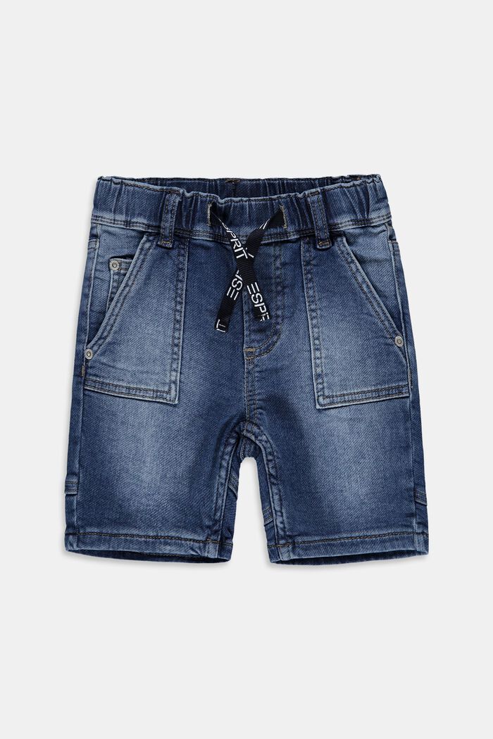 Denim shorts with a stretchy drawstring waistband, BLUE MEDIUM WASHED, detail image number 0