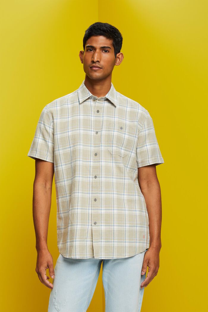 Checked short-sleeve shirt, LIGHT GREEN, detail image number 0