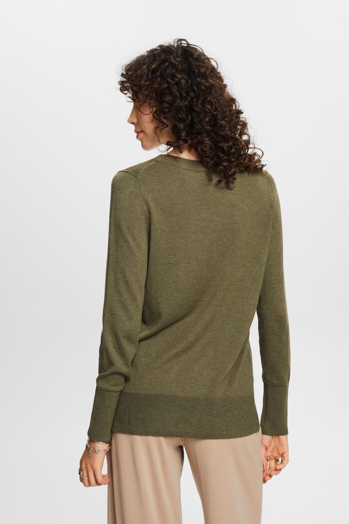 V-Neck Sweater, KHAKI GREEN, detail image number 3