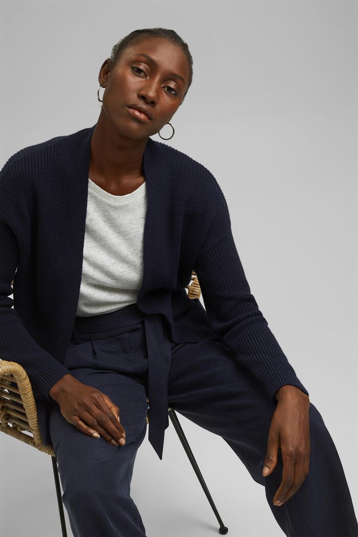 Open-fronted cardigan with wool and cashmere, NAVY, detail image number 5