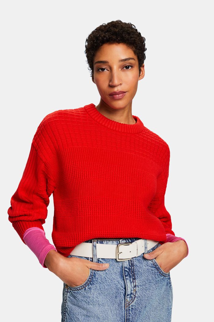 Structured Round Neck Sweater, RED, detail image number 0
