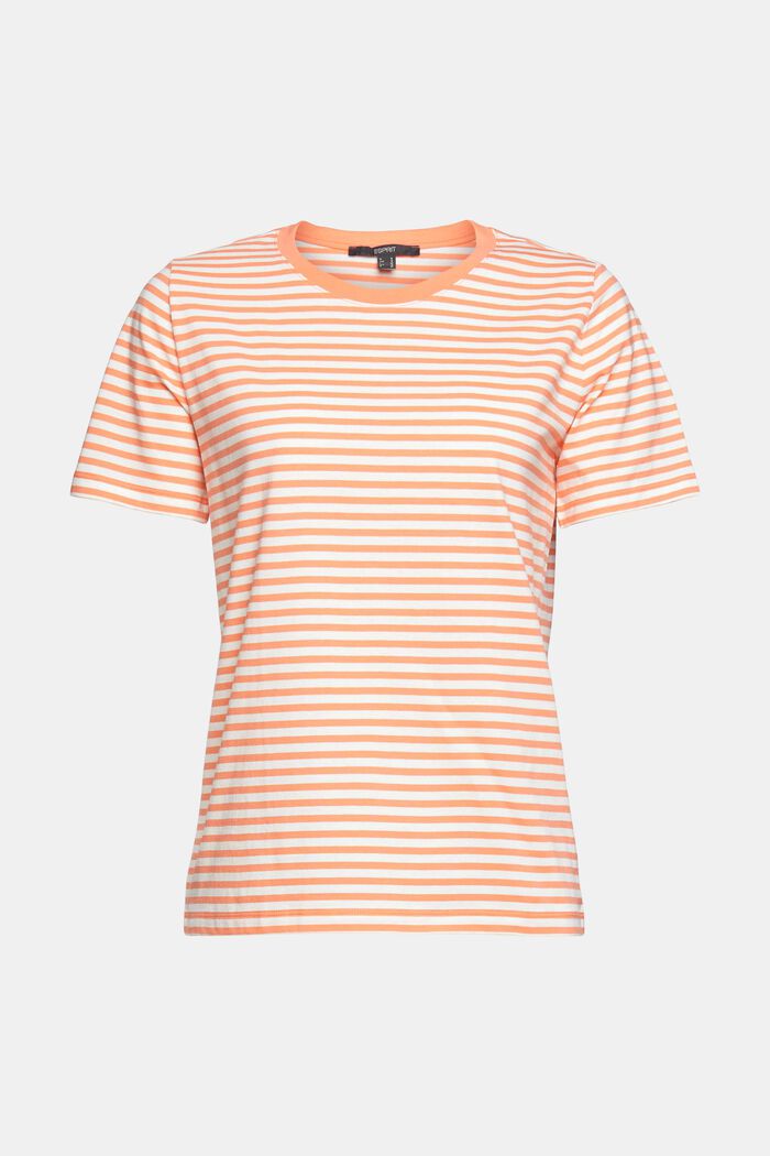 Striped T-shirt made of organic cotton, CORAL ORANGE, overview