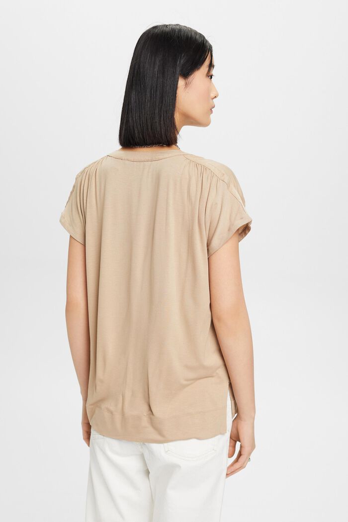 V-neck blouse, LENZING™ ECOVERO™, TAUPE, detail image number 3