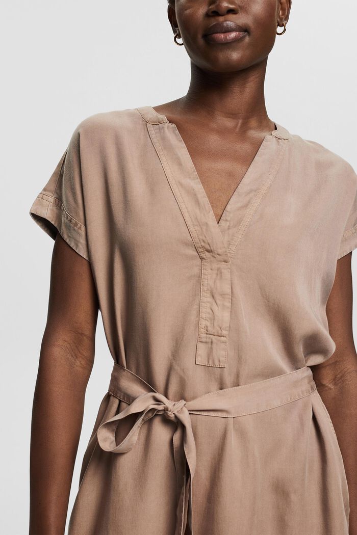 Made of TENCEL™:  tunic dress with a belt, TAUPE, detail image number 3