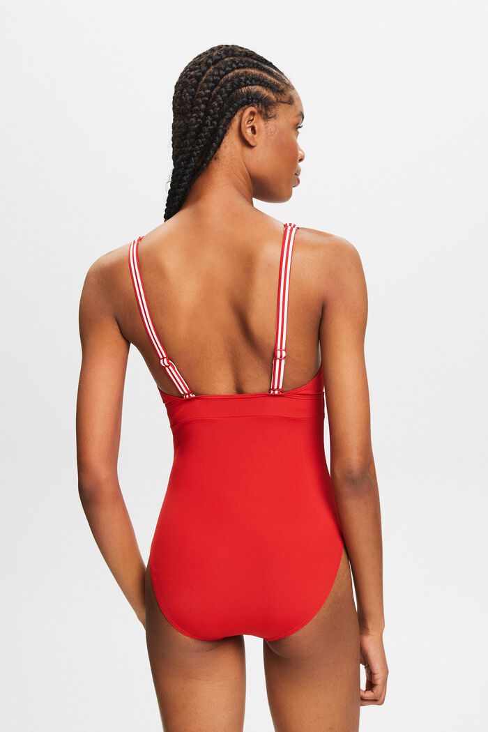 Striped One-Piece Swimsuit, DARK RED, detail image number 5