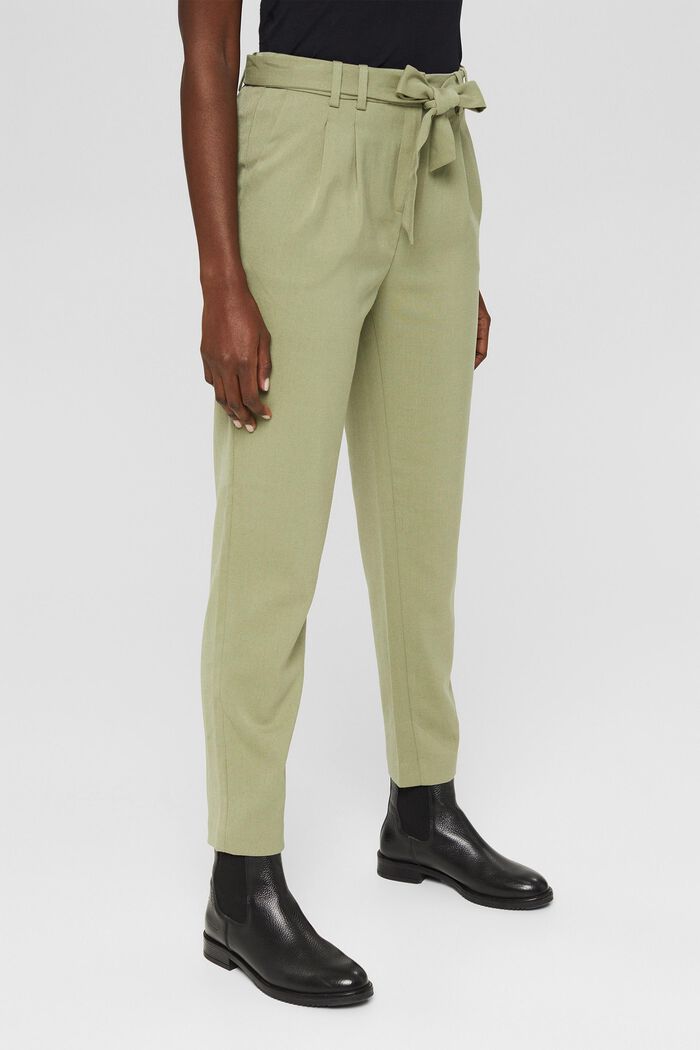 Chinos with a high-rise waistband and a belt, LIGHT KHAKI, detail image number 0
