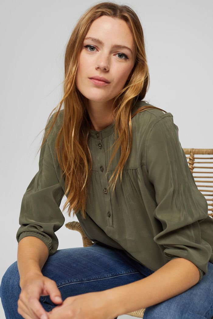 Shiny Henley blouse with LENZING™ ECOVERO™