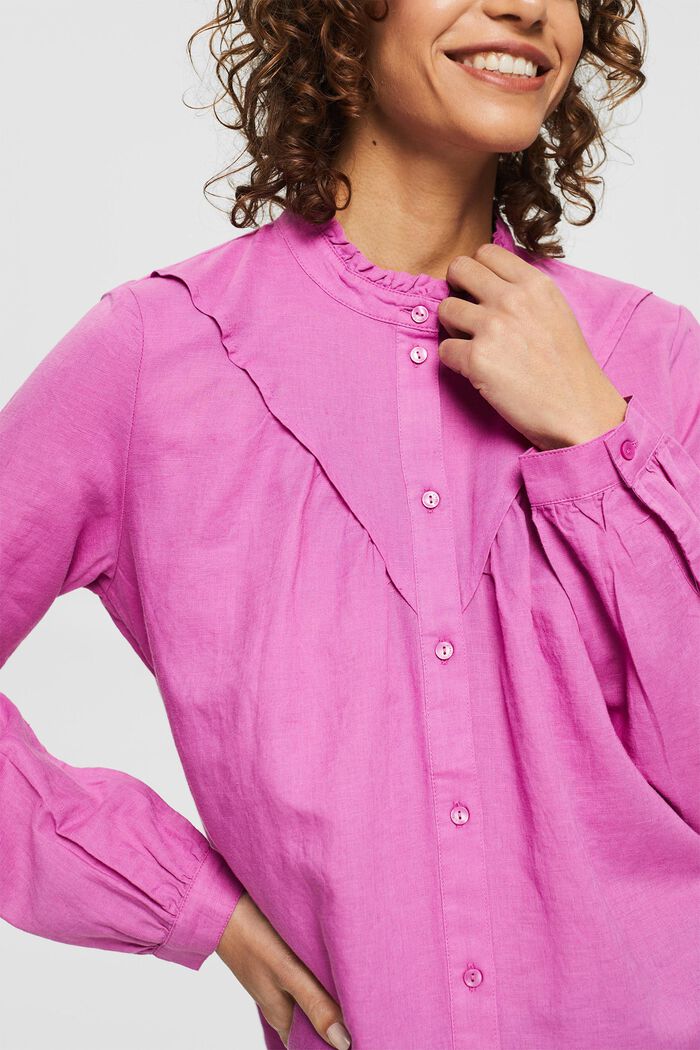 Blouse in blended linen, PINK FUCHSIA, detail image number 2