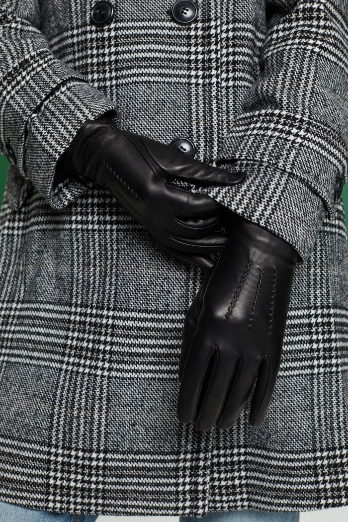Leather Gloves, BLACK, detail image number 2