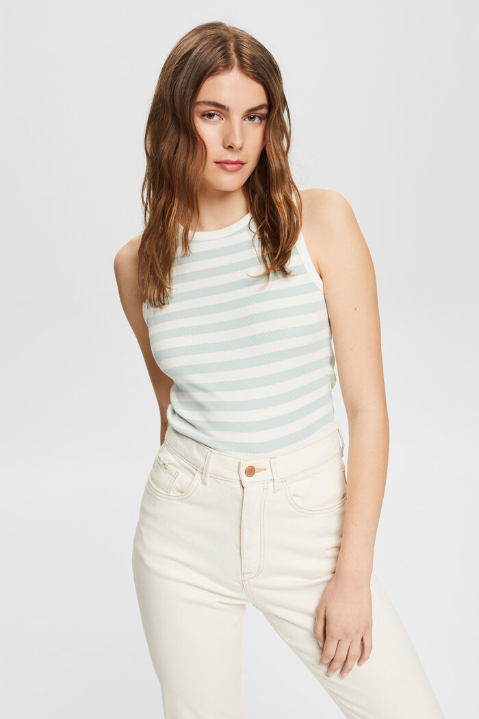 Striped sleeveless top with a ribbed finish, DUSTY GREEN, detail image number 0