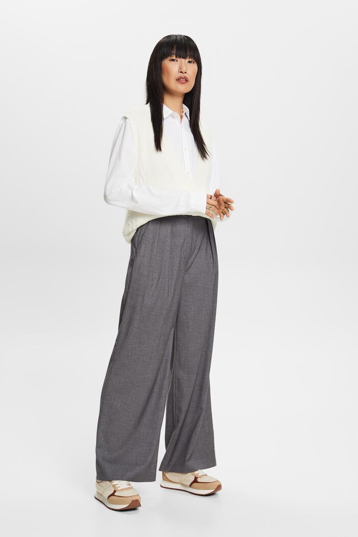High-Rise Wide Leg Pleated Trousers, MEDIUM GREY, detail image number 4