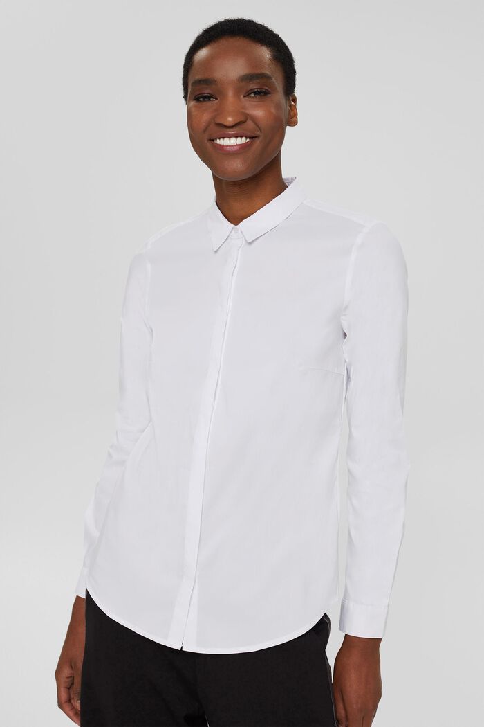 Fitted stretch shirt blouse, WHITE, detail image number 0