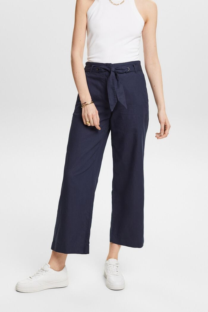 Cotton-Linen Cropped Culotte, NAVY, detail image number 0