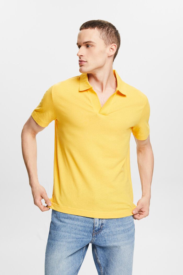 Cotton-Linen Polo Shirt, SUNFLOWER YELLOW, detail image number 4
