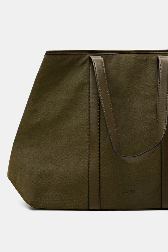 Faux Leather-Trimmed Canvas Tote, OLIVE, detail image number 3