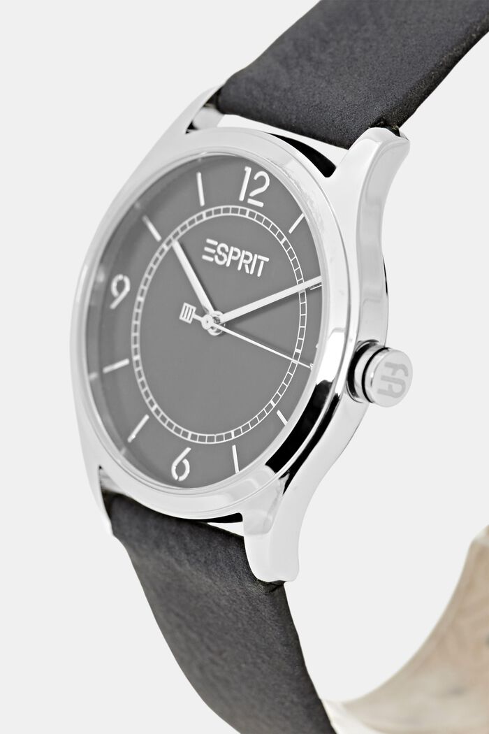 Vegan: watch with a faux leather strap, BLACK, detail image number 1