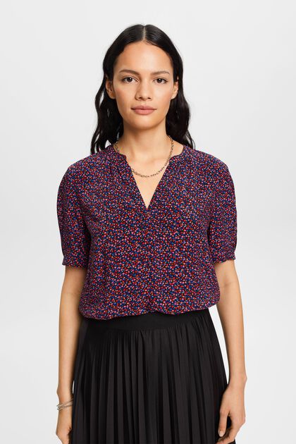 Patterned V-neck blouse