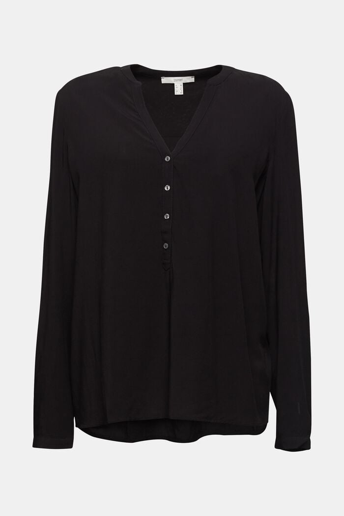 Henley blouse made of LENZING™ ECOVERO™, BLACK, overview