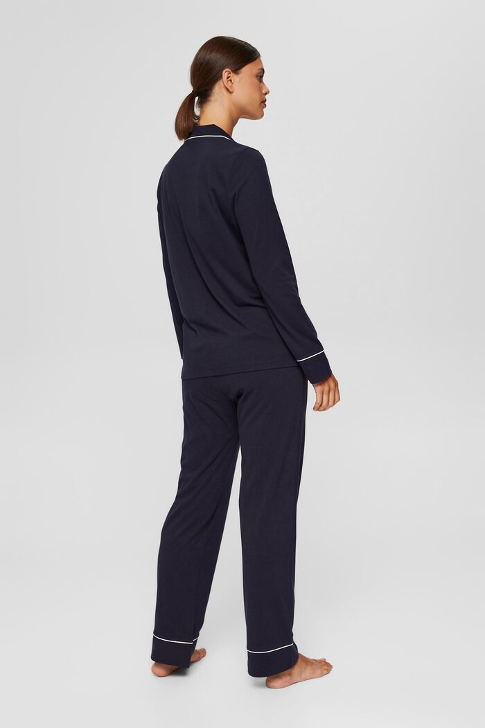 Pyjamas with a lapel collar, 100% organic cotton, NAVY, detail image number 1