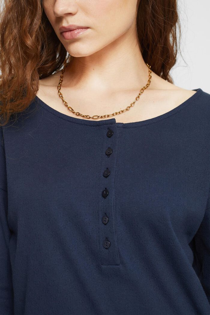 Pointelle 3/4 sleeve top, NAVY, detail image number 3