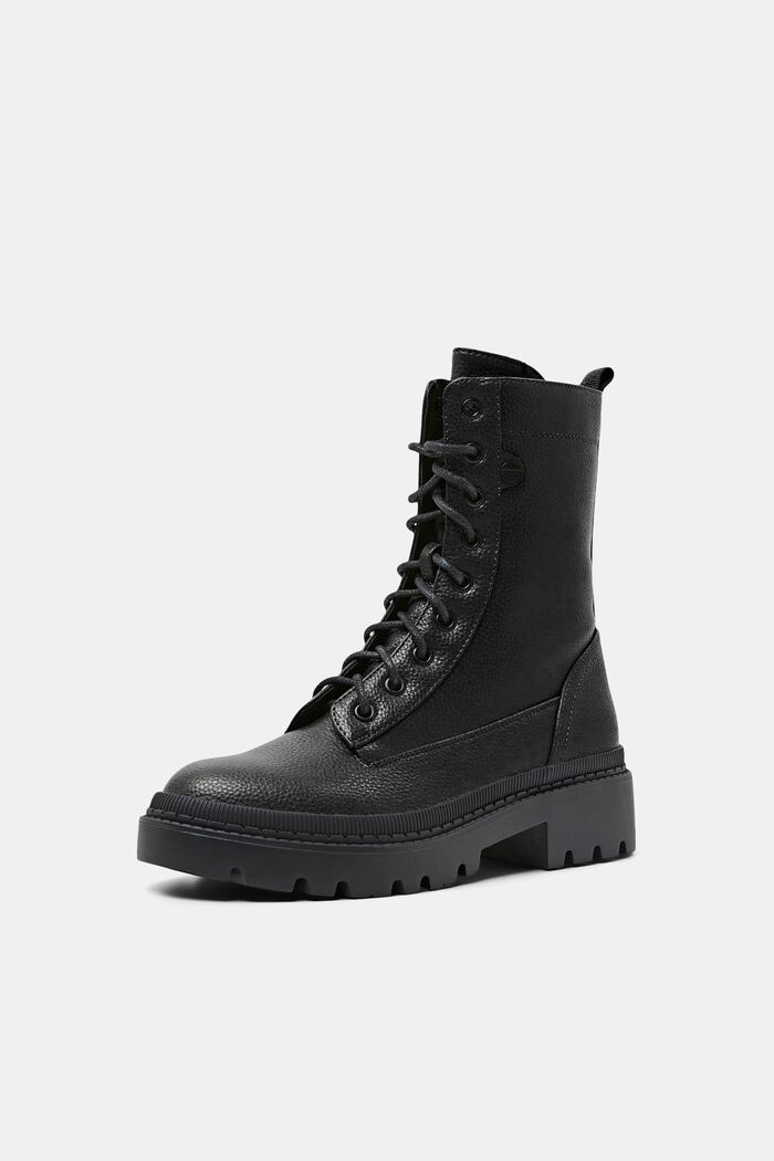 Vegan leather lace-up boots, BLACK, detail image number 2