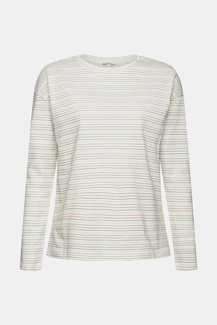 Striped long sleeve top with glitter, organic cotton blend, OFF WHITE, detail image number 7
