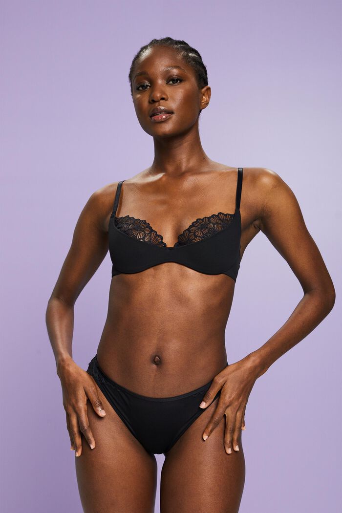 Underwired Half-Padded Lace Bra, BLACK, detail image number 0