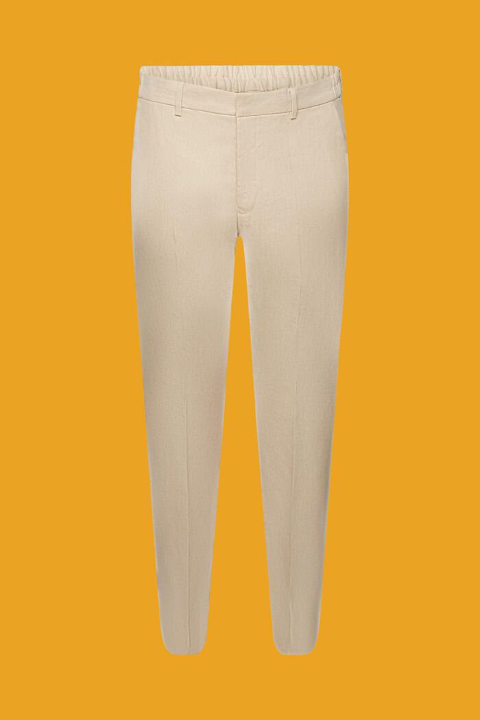 Slim fit trousers in a cotton-linen blend, KHAKI BEIGE, detail image number 6