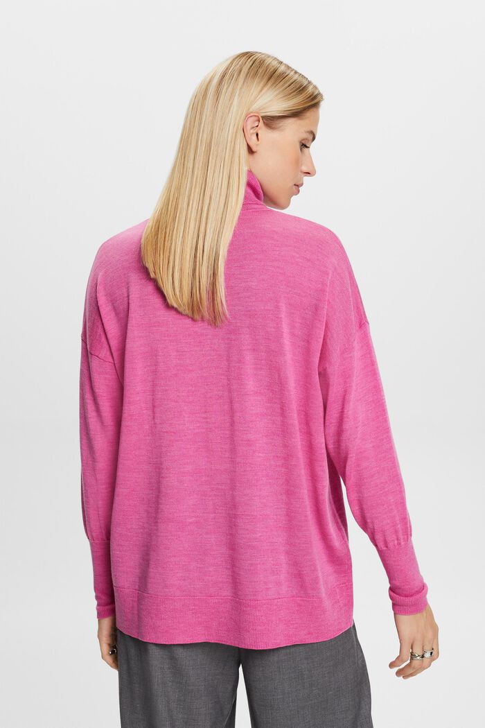 Oversized Wool Turtleneck Sweater, PINK FUCHSIA, detail image number 4