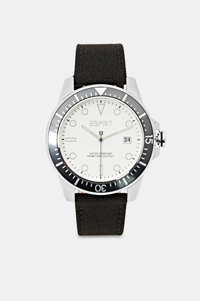 Stainless steel watch with a textile strap, BLACK, detail image number 0