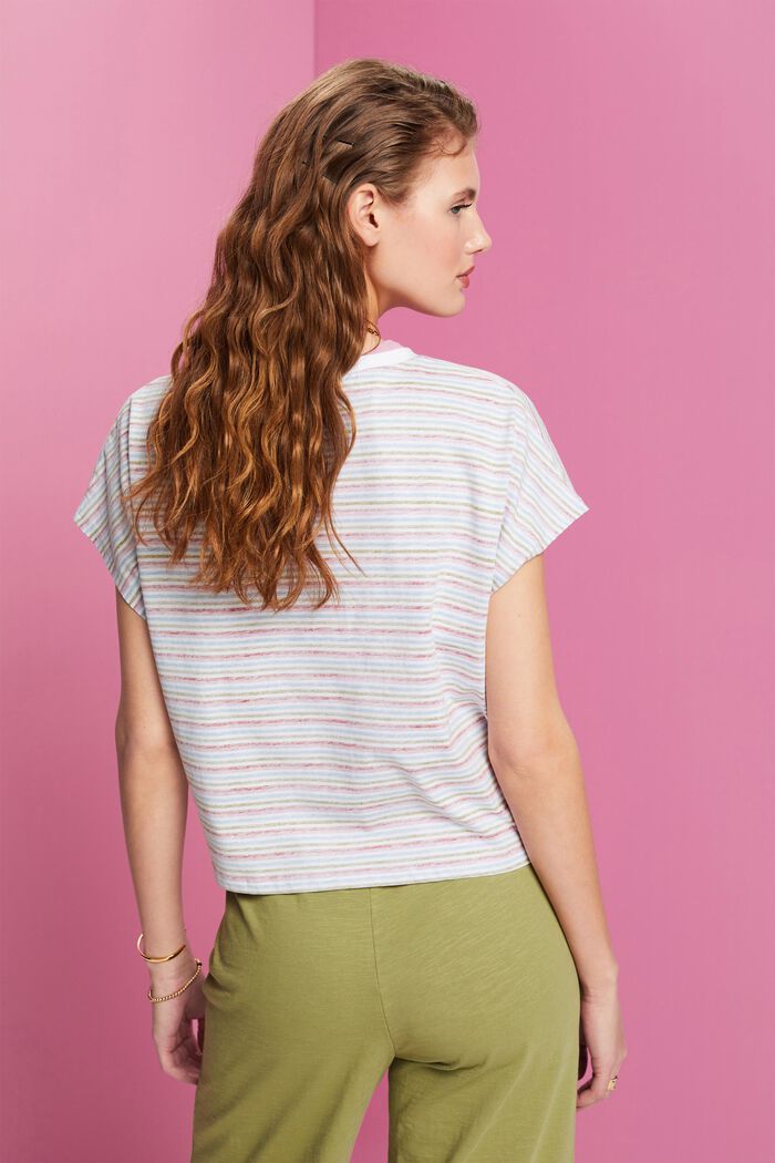 Striped Cropped Cotton T-Shirt, TERRACOTTA, detail image number 3
