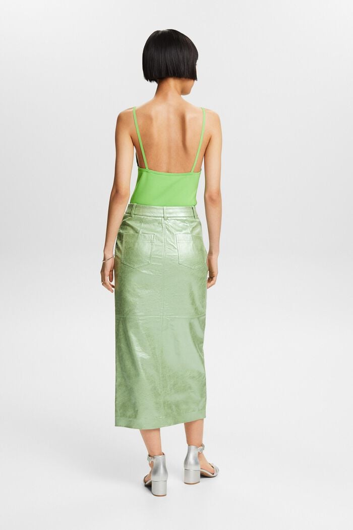 Coated Metallic Midi Skirt, LIGHT AQUA GREEN, detail image number 2