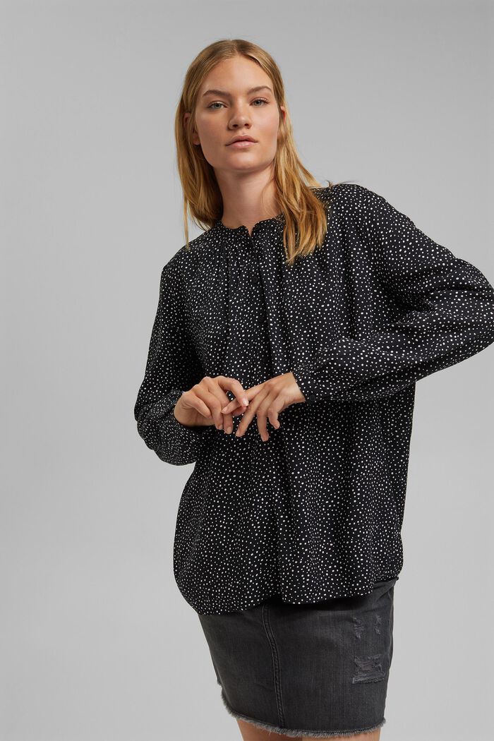 Henley blouse with print, LENZING™ ECOVERO™, BLACK, detail image number 0