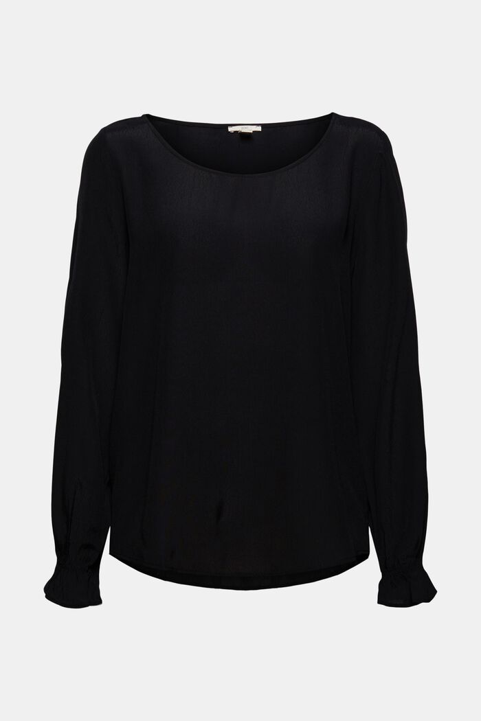 Blouse with flounce details and LENZING™ ECOVERO™, BLACK, detail image number 7
