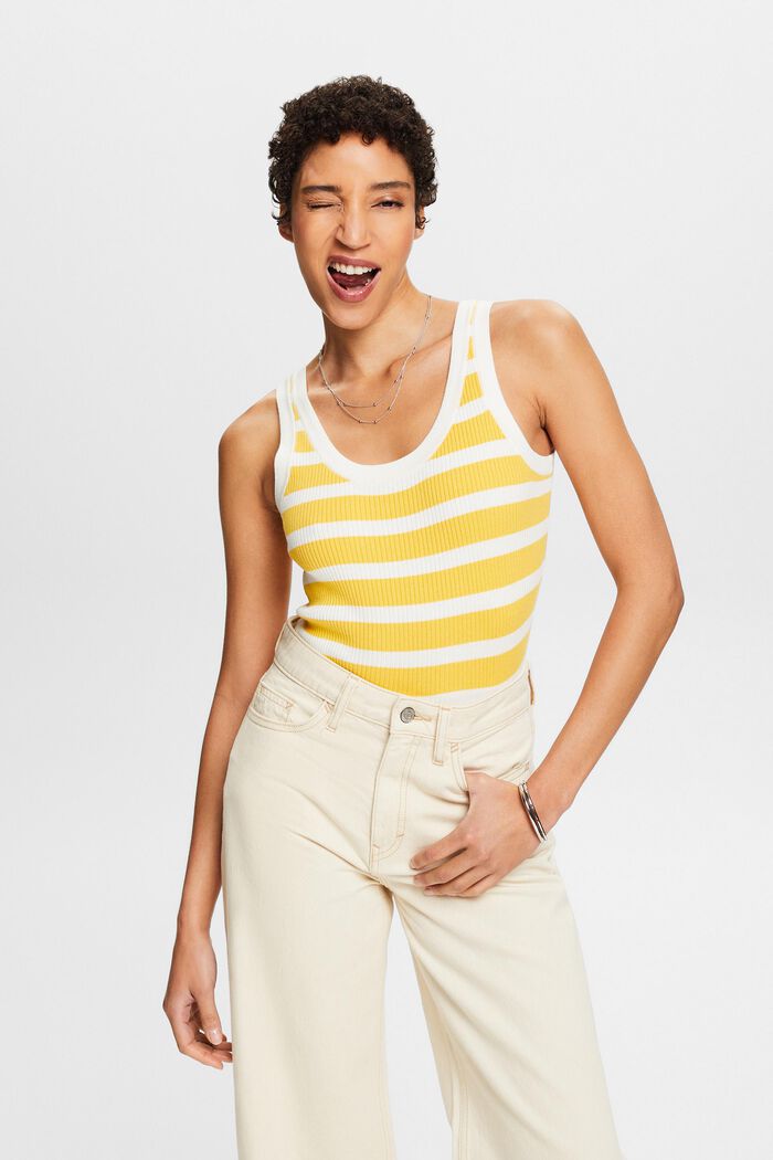Striped Ribbed Tank Top, SUNFLOWER YELLOW, detail image number 0