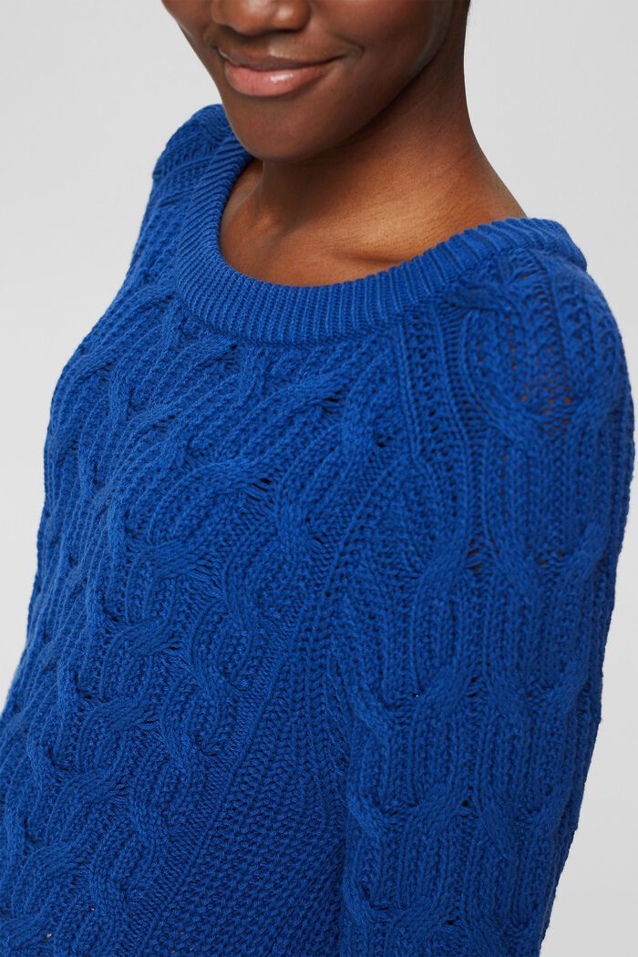 Cable knit jumper made of blended cotton, BRIGHT BLUE, detail image number 2